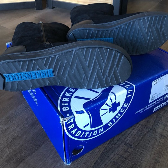 NIB Birkenstock Fossholl Black Suede/ Leather Shearling Lined Zip Boots 38 (7-8) - Picture 3 of 6